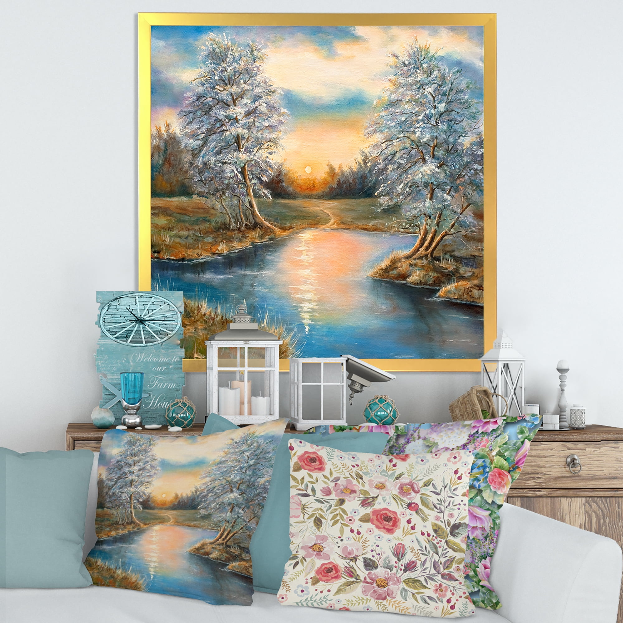 Designart 'Birches In The Autumn Woods Sunset' Lake House Framed Art Print