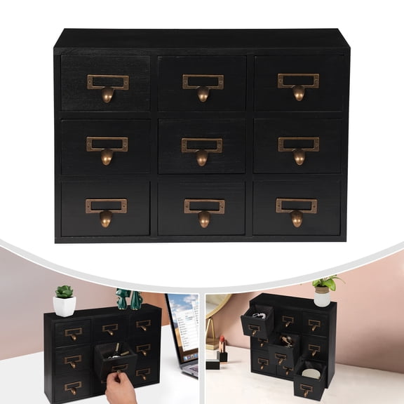 ToppiJoy 9 Drawers Wooden Library Card Catalog Cabinet, Desk Cabinet Tabletop Apothecary Chests and Cabinets Black