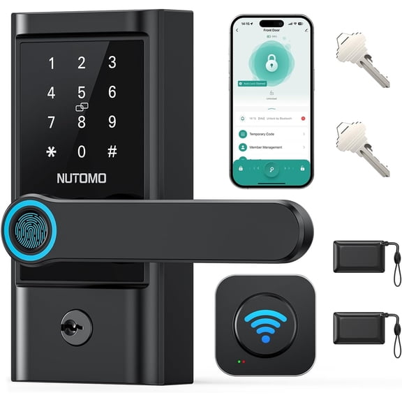 WiFi keypad Door Lock with Handle: keyless Entry doorlock deadbolt with Handle Set,Fingerprint Smart Lock for Front Door,Smart Electronic Deadbolt with Alexa/Bluetooth/App Control Black