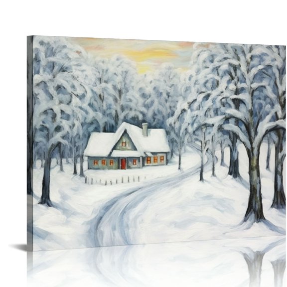 JRXY 16x12 Inch Large Winter Forest Christmas Canvas Paintings Wall Art Decor Hand-Painted Scenic Nature for Bedroom Living Room Decoration 20x16in
