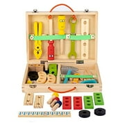 FLERISE Wooden Tool Toy Toolbox Toddler Educational Construction Kids Toys Play Accessories Set Creative Gift for 3 Year Olds and Up Boys Girls