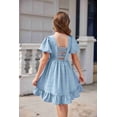 thumbnail image 4 of Arshiner Girls Dress Summer Wedding Party Square Neck Hollow Back Solid Midi Flowy Casual Dresses, 4 of 8