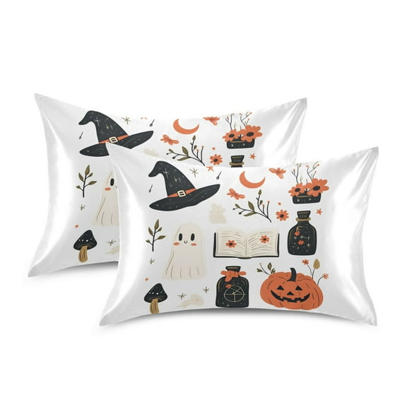 Yayeee Pillowcase Standard Size Set of 2 Satin Wrinkle Resistant Pillow Case, Cartoon Halloween Ghosts