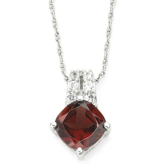 Jay Heart Designs 925 Sterling Silver Genuine Garnet and Created White Sapphire Pendant with 18" Chain