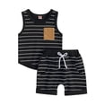 thumbnail image 2 of Bravoy Toddler Baby Boys Summer Outfits 0 6 12 18 24 Months 2T 3T 4T Striped Sleeveless Tank Tops and Stretch Casual Shorts with Pocket Clothes Set, 2 of 8