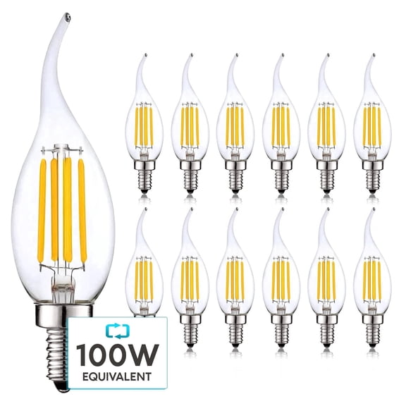 Luxrite 7W Candelabra LED Light Bulbs 100 Watt Equivalent 3500K Natural White 800 Lumens CA11 Dimmable Damp Rated E12 12-Pack