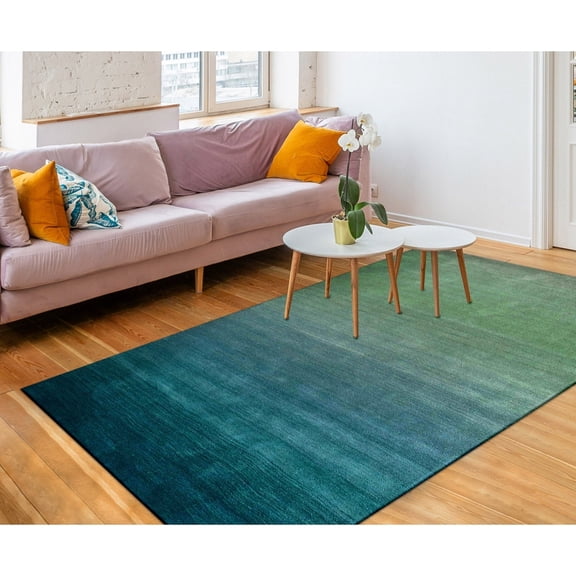 Liora Manne Arca Ombre Area Rug Aqua 100% Wool Hand Loomed Indoor 5x7 ft
