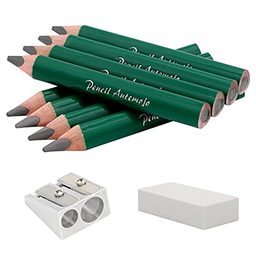 Suitable for 2-5 years old short triangle big wide grip thick pencils, AUTEMOJO 8 3.5 inch thick pencils, preschool children, children hand drawing mini wooden pencils (dark green, 5mm thick core)