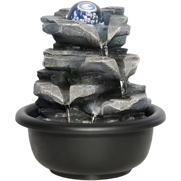 Tabletop Water Fountain with LED Lights, Natural Creek Simulation & Rotating Water Sphere, Indoor Relaxation Fountain for Home Office Decor