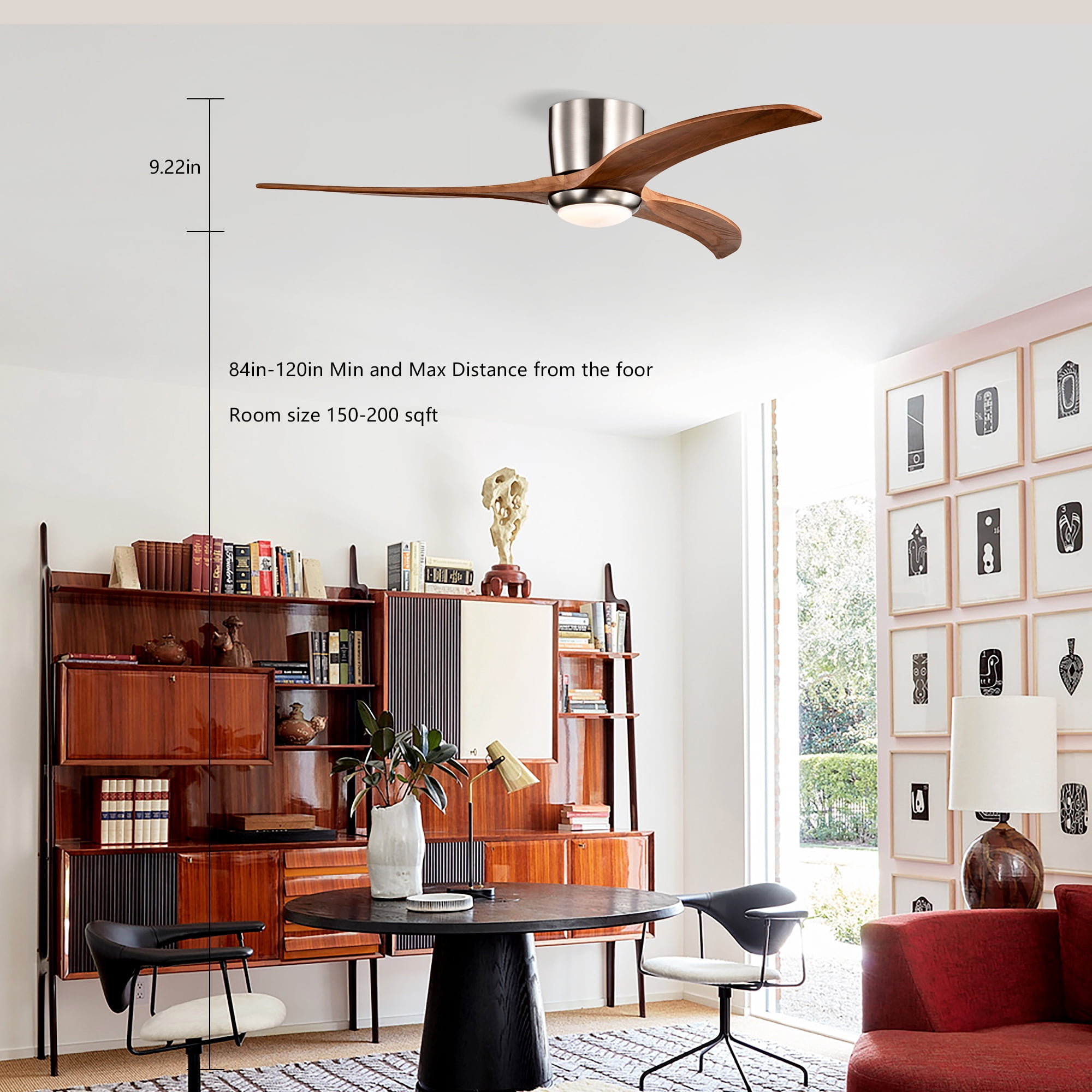 Leumius 52" Solid Wood Blades Ceiling Fan with Light and Remote Control, Noiseless Reversible Motor, 6 Speed for Patio Living Room, Bedroom Nickel