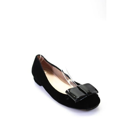 

Pre-owned|FS/NY Womens Bow-Embellished Low-Block Heel Velvet Loafers Black Size 9