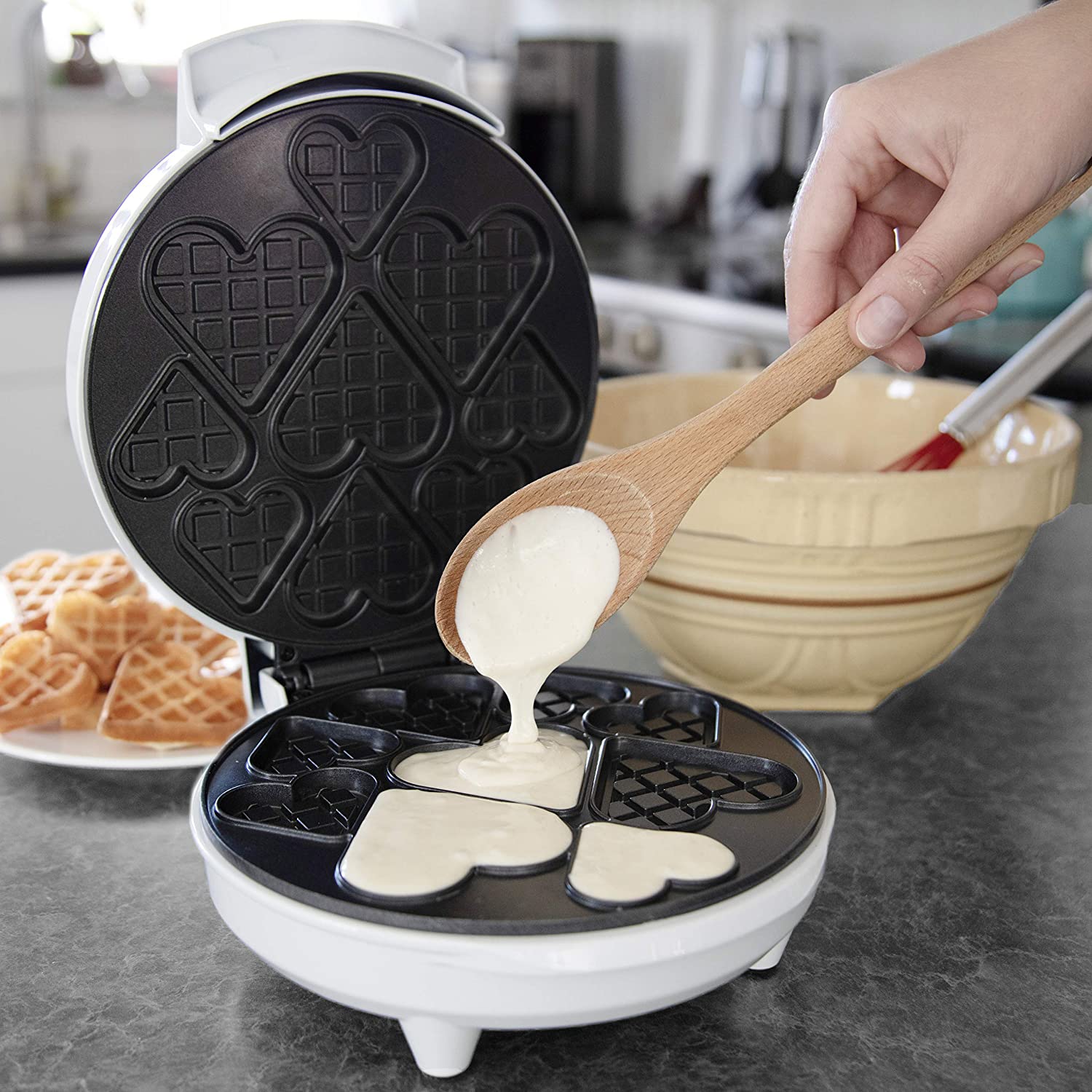 Mini Hearts Waffle Maker- Make Heart Shaped Waffles or Pancakes w Electric  Nonstick Waffler Iron- Unique Breakfast for Loved Ones, Kids or Adults, Fun  Gift