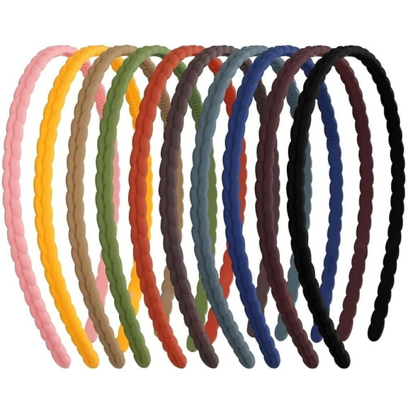 QZS Plastic Thin Headbands,Matte Solid Color Twisted Braid Hair Band,Plain Elegant Elastic Hair Hoop,Non-Slip Hard Headbands, Dress Up Accessories for Girls and Women 12 Pack