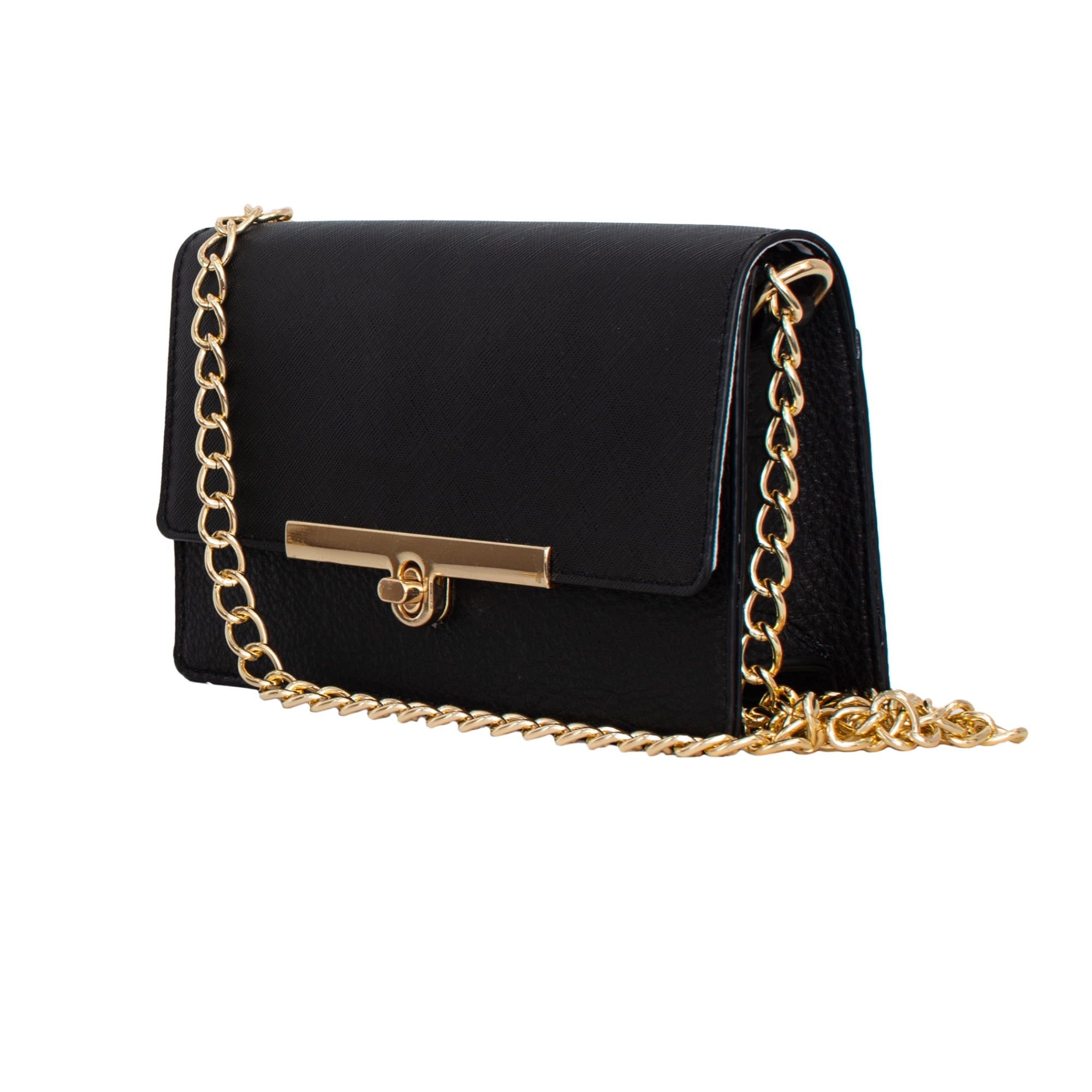 Alexis Bendel Women’s Small Saffiano Chain Flap Crossbody Everyday Handbag with Turn Lock