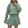 thumbnail image 2 of Letdown Skirt Sets Women 2 Piece Outfits Long Sleeve Turtleneck Loose Sweater & Mini Pleated Knit Skirts Going Out Lounge Outfits (Green,XL), 2 of 5