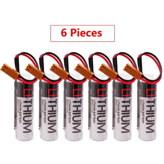 6Pcs ER6V/3.6V 2400mAh PLC Lithium Battery Compatible for Toshiba PLC Battery for M64 System with Brown Plug