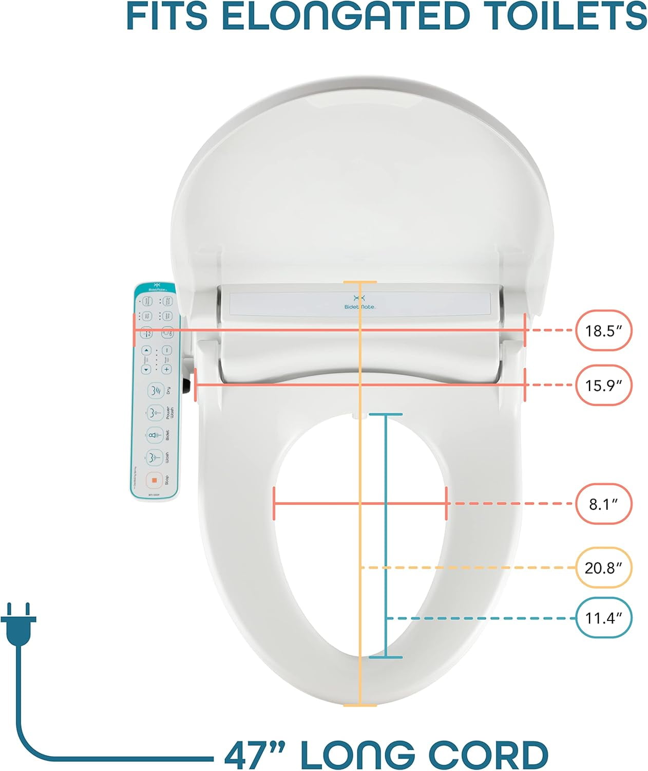 BidetMate 1000 Series Japanese Toilet Seat with Heated Bidet & Control Panel, Elongated