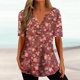 thumbnail image 1 of ICHUANYI Clearance Fashion Women Summer Causal Printing Short Sleeve V-Neck Top Blouse Button T-Shirt(Red, M) ICHUANYI WER2023081109217, 1 of 5