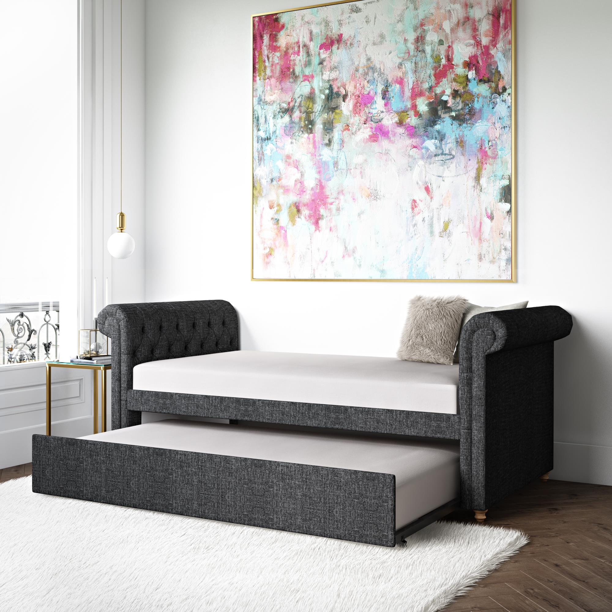 DHP Sophia Upholstered Daybed and Trundle, Dark Gray Linen