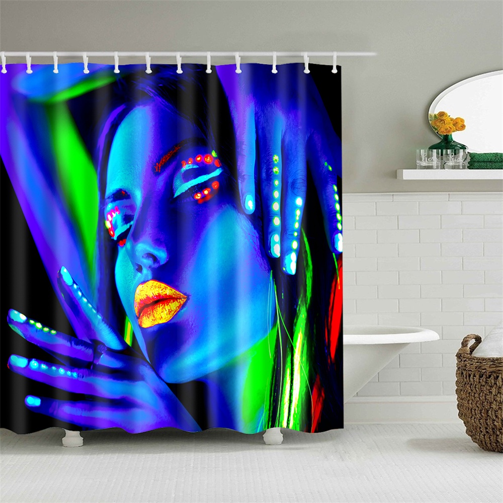 Shower Curtain Set With Hooks Blue Beauty With Sparkling Stickers Contract Colors Concert Make Up Bathroom Decor Waterproof Polyester Fabric Bathroom Accessories Bath Curtain Walmart Canada