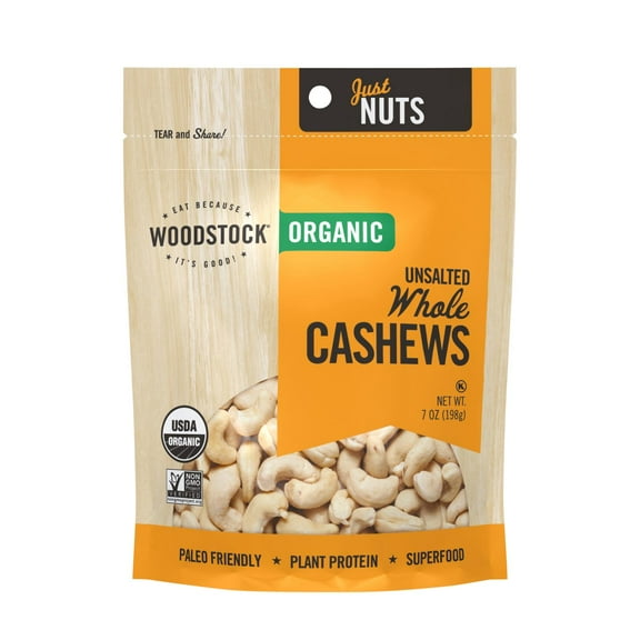 Woodstock Organic Whole Cashews, Unsalted - Case of 8 - 7 OZ