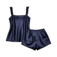 thumbnail image 3 of Women's Satin Pajama Set,Ruffle Cami Top & Shorts Soft Sleepwear Loungewear for Ladies, 3 of 7