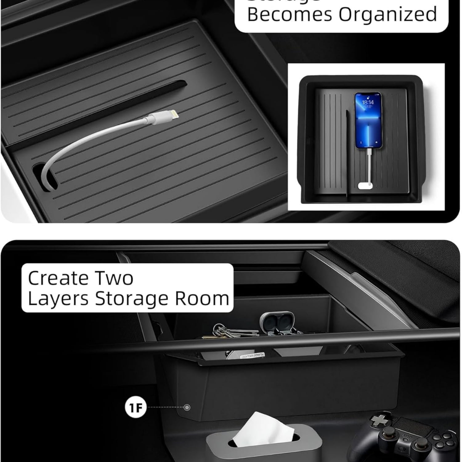 2026 Model Y Juniper Accessories 5PCS NEW Center Console Organizer Tray for Tesla 2025-2026 Model Y Juniper Storage Tray [Silent Lining,Smooth Sliding] Armrest Hidden Box Cup Holder Camera Cover