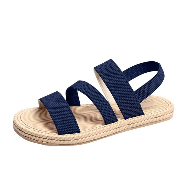 Sandales Plates Confortables pour Femmes Bleu Foncé avec Brides Enveloppantes pour l'Été en Bleu Foncé