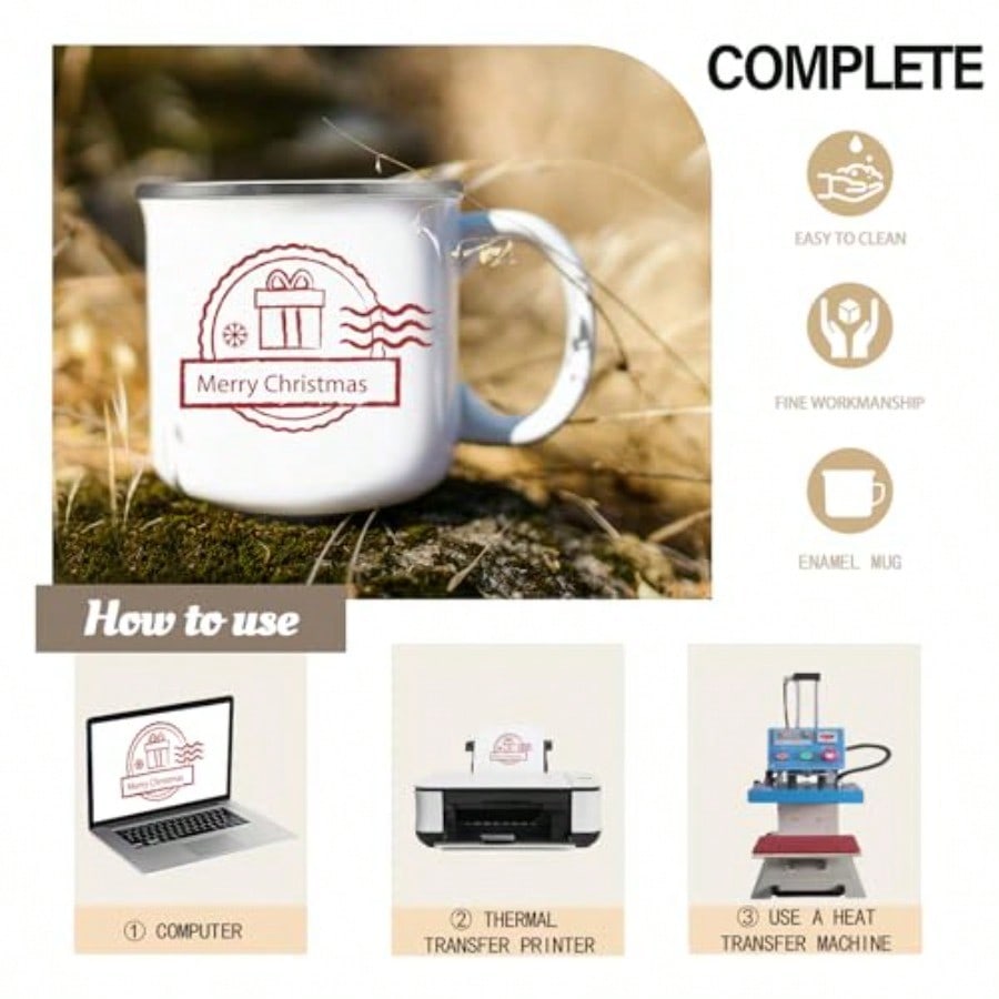 16 Pack Sublimation Blanks Enamel Mug Camping Outdoor Coffee Travel Metal Mug with Sier Rim for Heat Transfer DIY Gift White 12oz