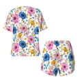 thumbnail image 6 of Wukai Rose Flowers Print Women's Pajama Set - Short-Sleeve Top and Shorts with Elastic Waistband and Pockets for Loungewear, Yoga, and Casual Wear-4X-Large, 6 of 8