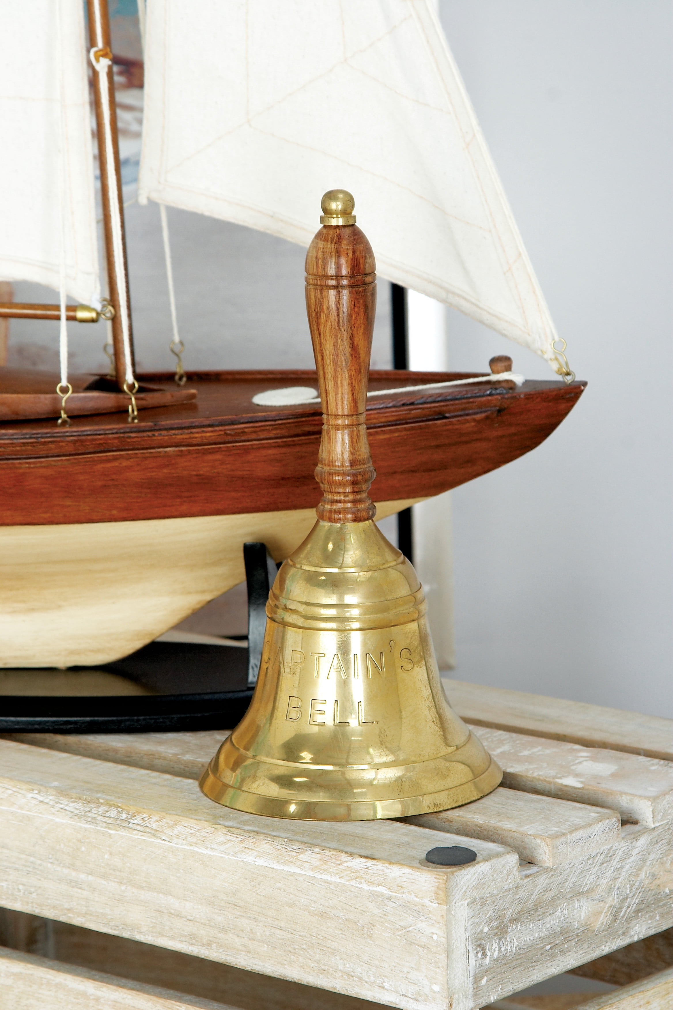 DecMode Coastal 8 x 4 inch carved brass and wood captain's bell
