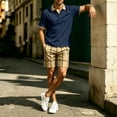 thumbnail image 4 of hotojiny Summer Golf Sets for Men Stylish Button Collared Plaid Shirt with Shorts Set Breathable Short Sleeve 2 Piece Outfits(Navy,Medium), 4 of 7
