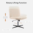 thumbnail image 7 of EYYTHUNG Beige Home Office Chair Wheel-Free Design, 360-Degree Swivel Armless Task Chair with Aluminum Base, Adjustable Height Vanity Seat & Oversized Crisscross Base, 7 of 7