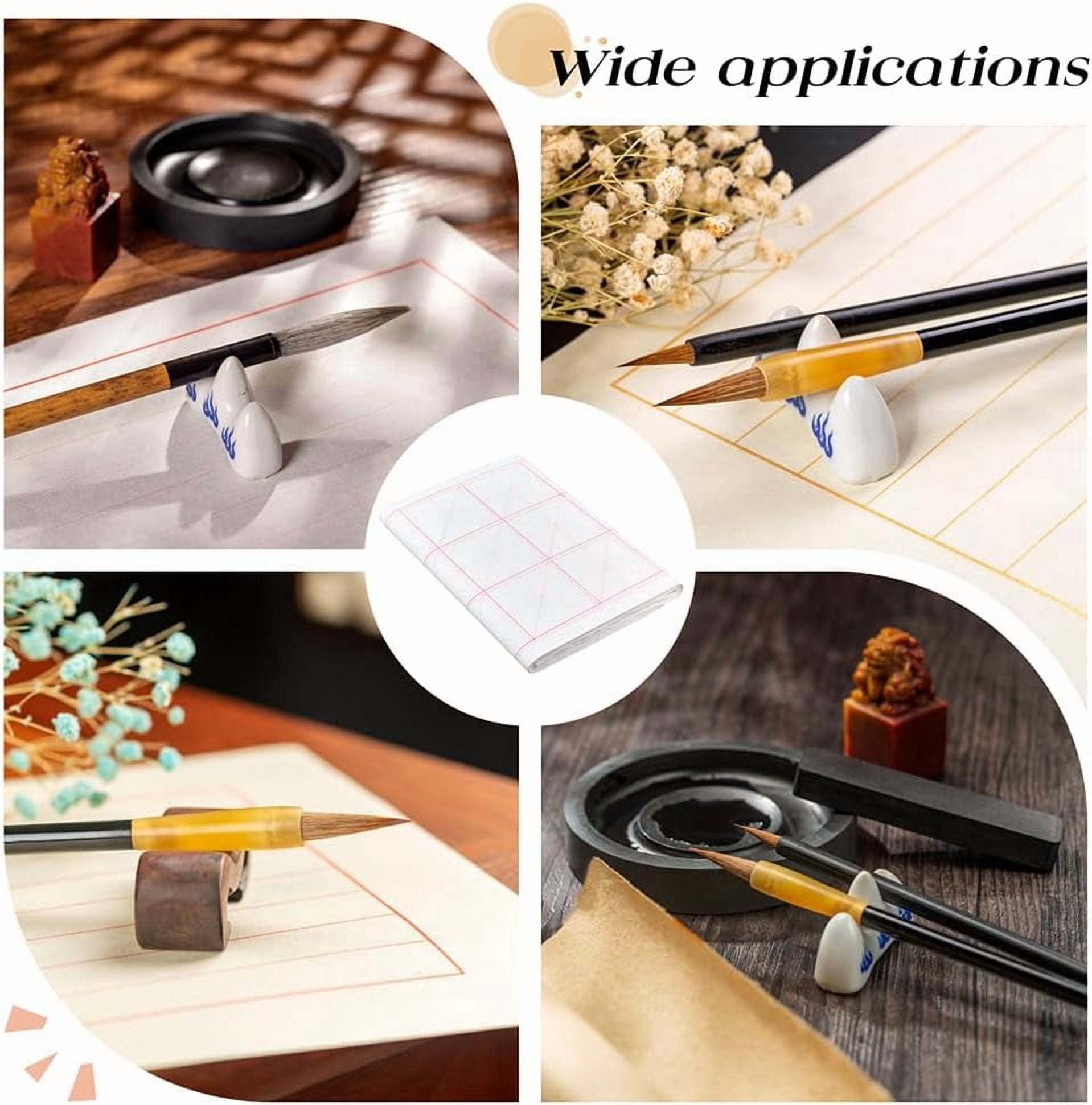 100 Sheets White Chinese Calligraphy Xuan Paper 25.7x13.6 Inch White Rice Paper with Grids DIY for Brush Writing Traditional Chinese Japanese Practice Paper DIY for Calligraphy Lover Beginner