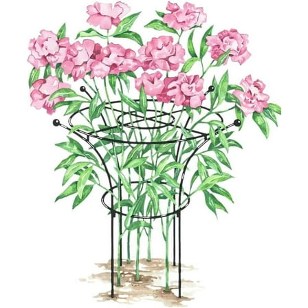 Gardener's Supply Company Essex  Support | Sturdy Metal  Support Frame for Peonies, Rose Ornamental Flower Garden Cage | Wide Top Rings Natural Bouquet Shape Flower Support - 38" H X23 D