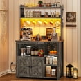 thumbnail image 3 of Itaar Coffee Bar Cabinet, Bakers Rack with Power Outlet and Storage, Farmhouse Microwave Stand Kitchen Cabinet with Hutch, LED Lights, Wine Glass Holder and 8 Hooks (Grey), 3 of 7