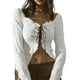 thumbnail image 3 of TRKIYQC Crop Tops para Mujer, Camiseta Irregular Texturizada con Ribete de Lechuga de Manga Larga Blanca TRKIYQC moda, 3 of 10