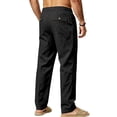 thumbnail image 4 of Jerdar Men's Linen Pants Elastic Waist Drawstring Multi Pockets Straight Leg Solid Color Lightweight Breathable Casual Summer Beach Vacation Trousers, 4 of 7