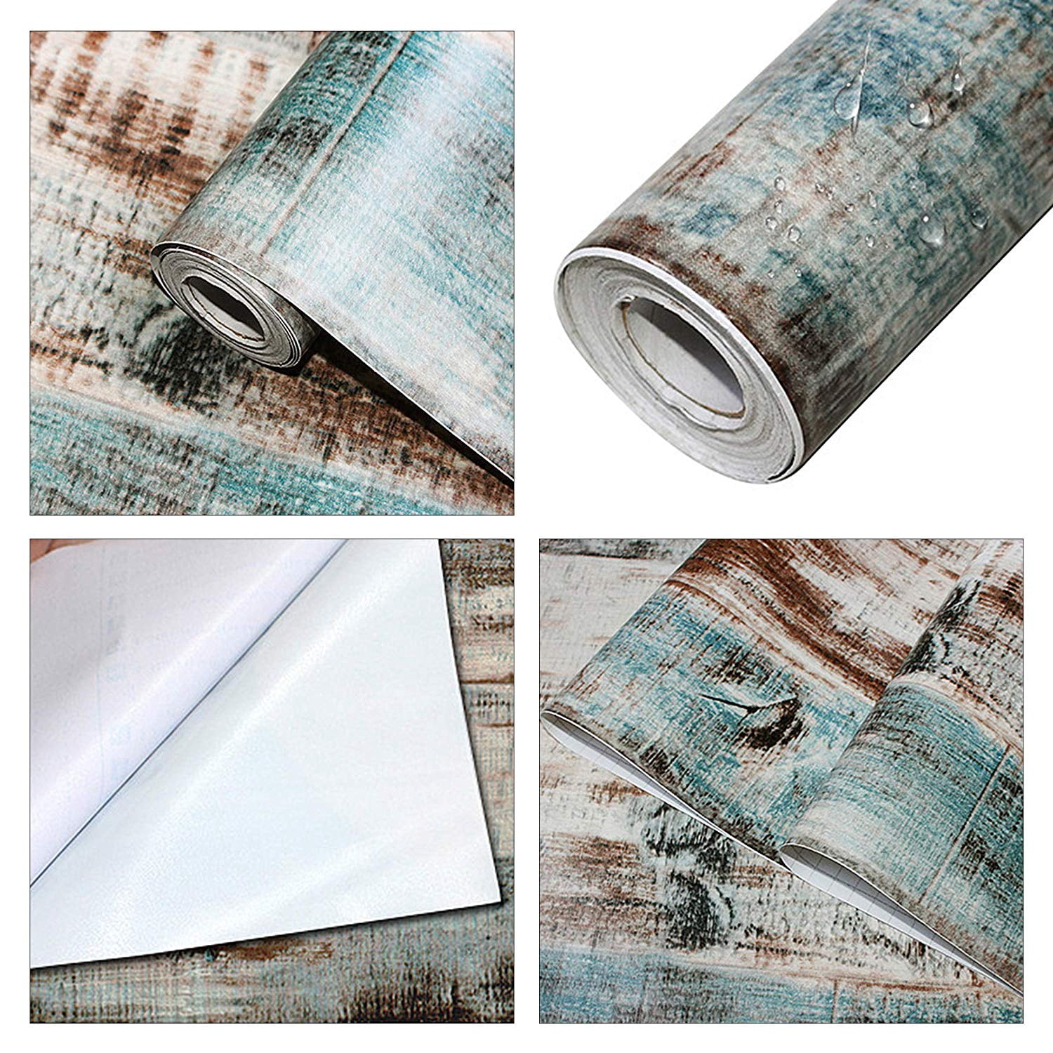 Vintage Woods Panel Wallpaper Rolls Blue/Brown Peel and Stick Wall Paper Murals Barnwood 17.7"x 19.7ft