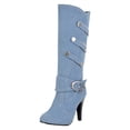 thumbnail image 1 of B91xZ Womens Fashion Boots Low Heel Round Toe Zipper Knee High Riding Boots,Light Blue 7, 1 of 5