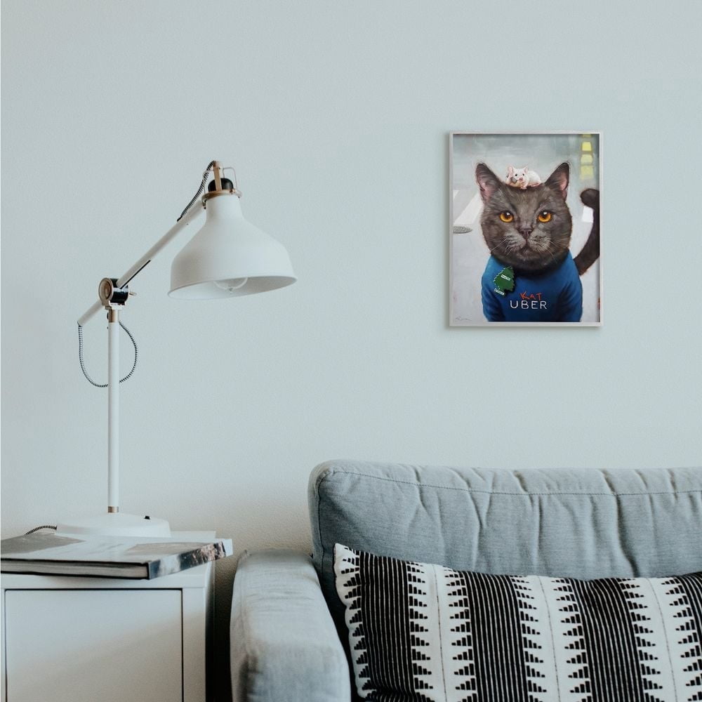 Stupell Industries Cat Taxi Modern Day Animal Humor Ride Share Framed Wall Art Design by Lucia Heffernan, 24" x 30", Black Framed