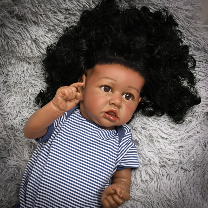 22'' Reborn Baby Girl Doll Full Body Vinyl Black African American Kids Gift Bath 