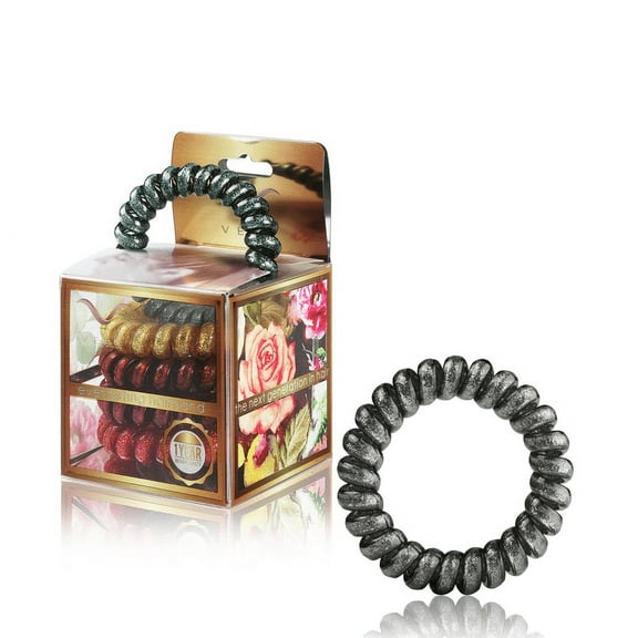 Vere 5PCS Everlasting Hair Ties - Gunmetal Glitter Blend, Large 2.5" Dia: High Quality Spiral Hair Ties, Coil Hair Ties, Universal Coil, Creaseless Braids, Bracelets for Thick and Normal Hair