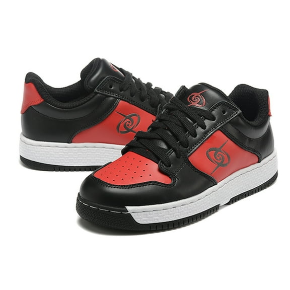 Women's Low-Cut Black and Red Sneakers Premium Leather Rubber Sole