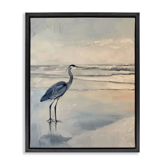 Stupell Industries Traditional Heron on Classic Coast Black Floating Frame Canvas Art, 17 x 21, by Petals Prints Design
