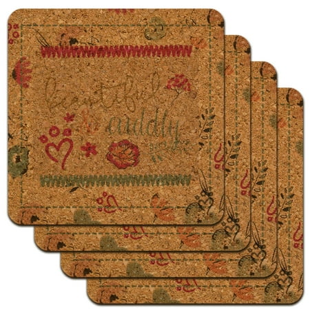

Beautiful Cuddly Pet Paw Print Flowers Low Profile Novelty Cork Coaster Set