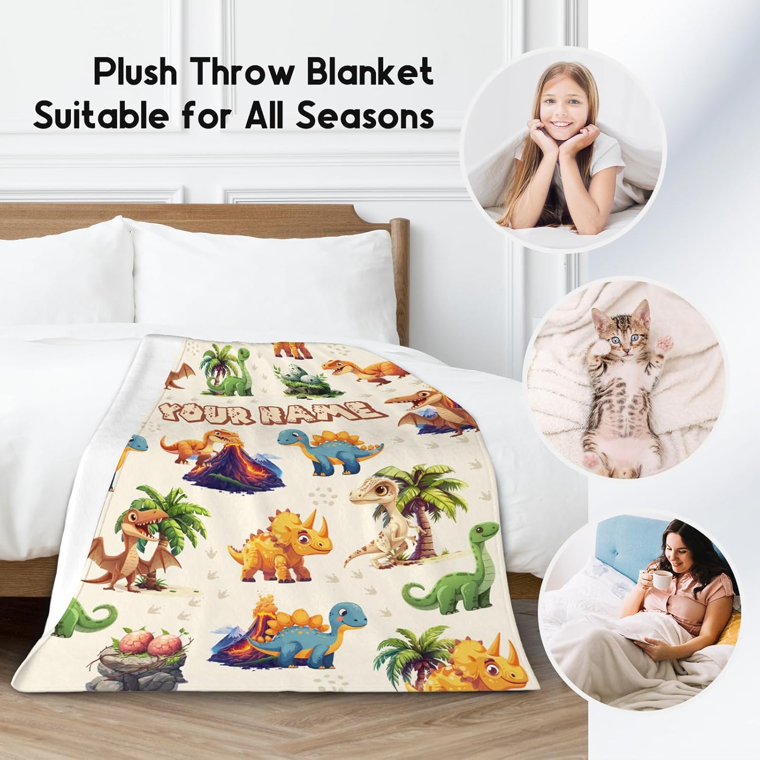 Custom Kids Throw Blankets for Boys Girls, Personalized Dinosaur Blanket for Boys, Soft Fuzzy Flannel Throw Blanket Dinosaur Gifts Ideal, 40"x50" Toddler Blankets for Boys Dinosaur Room Decor