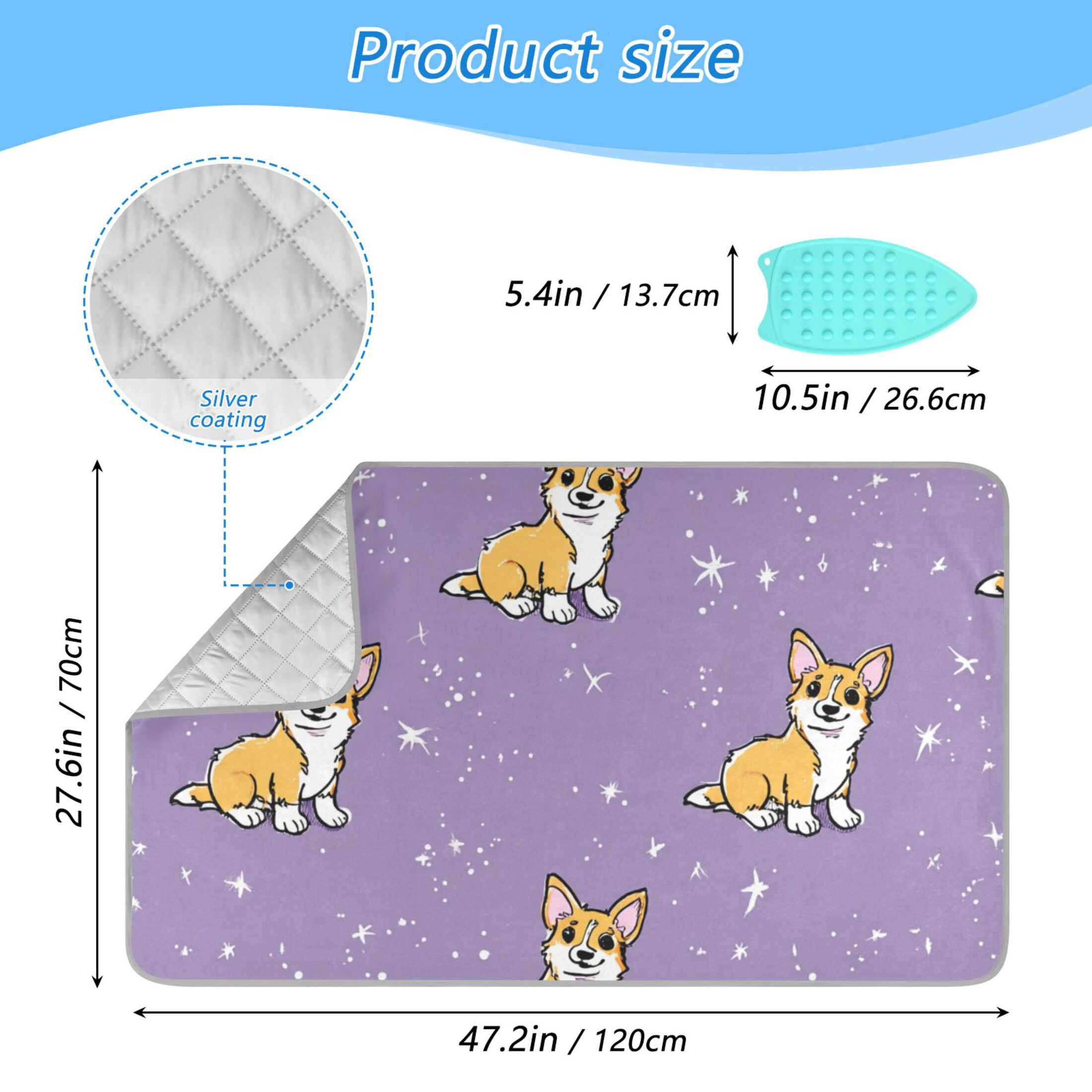 Purple Background Shining Stars Dogs Ironing Mat Blanket Portable Travel Ironing Pad Heat Resistant Pad 47.2" x 27.6”