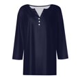 thumbnail image 4 of WTOBBY Women's Solid Color Henley Style Top Ribbed Knit 3/4 Sleeve Tunic Button Detail V-Neck T-Shirt Essential Casual Wardrobe Piece,Navy L, 4 of 5