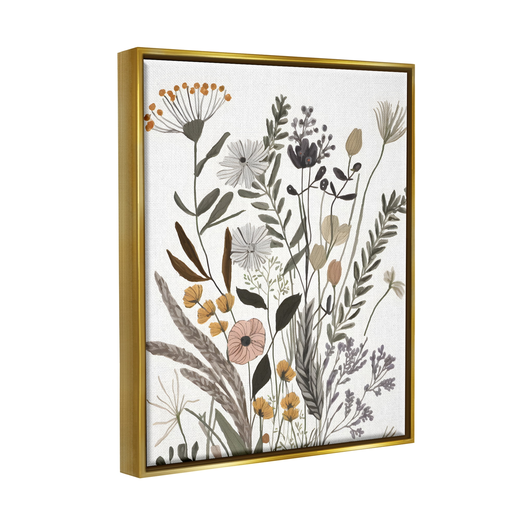 Stupell Industries Modern Woodland Herbs Botanical & Floral Painting Gold Floater Framed Canvas Art Print Wall Art, 25 x 31